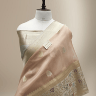 Beige Pure Kora Silk Ropa Sona Kadua Motif Handloom Banarasi sarees