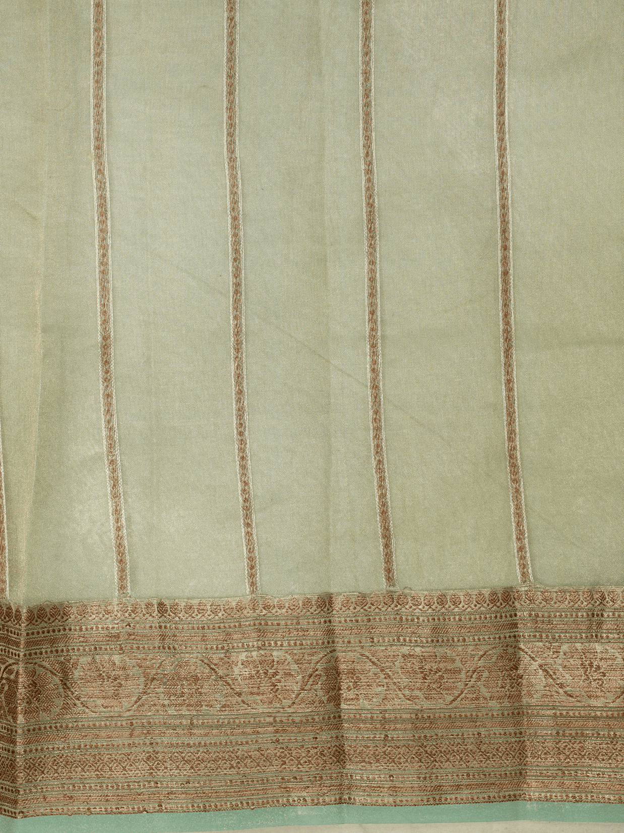 Pure Tissue Silk Handloom Banarasi saree with Coffee & Gold Zari In Mehendi Colour