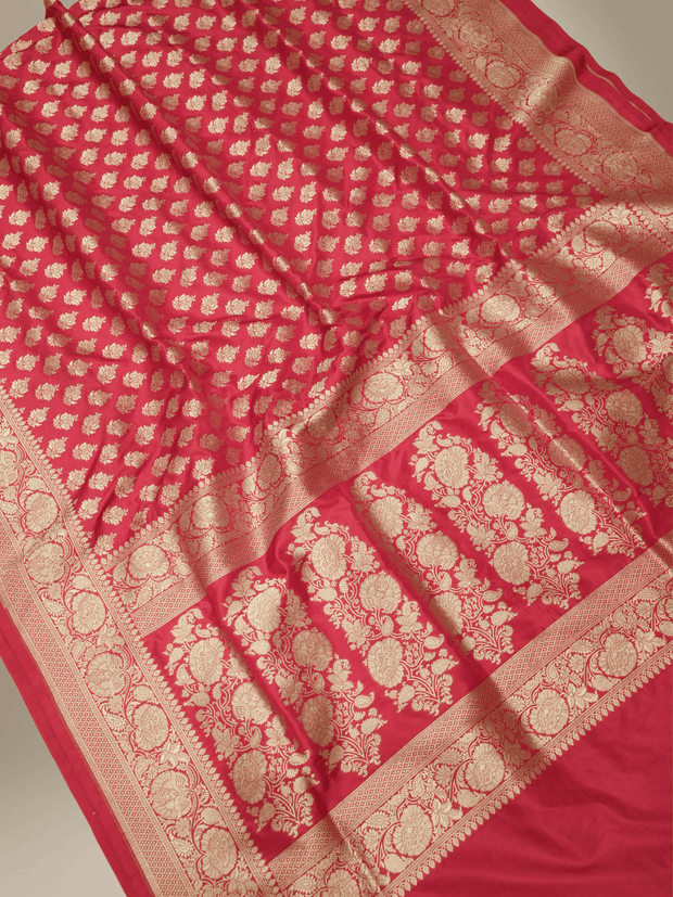 Pure Katan Silk Zari Motif Banarasi Saree - Red