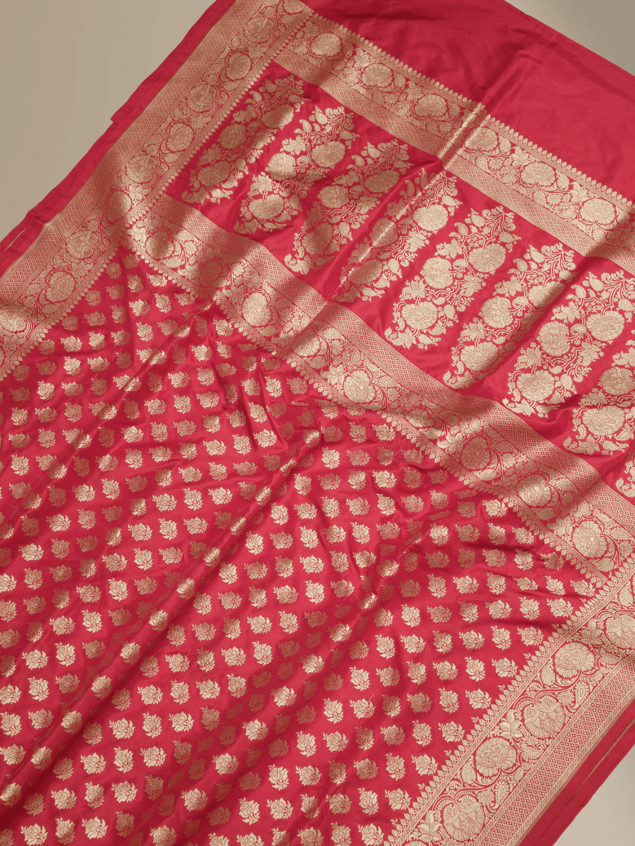 Pure Katan Silk Zari Motif Banarasi Saree - Red