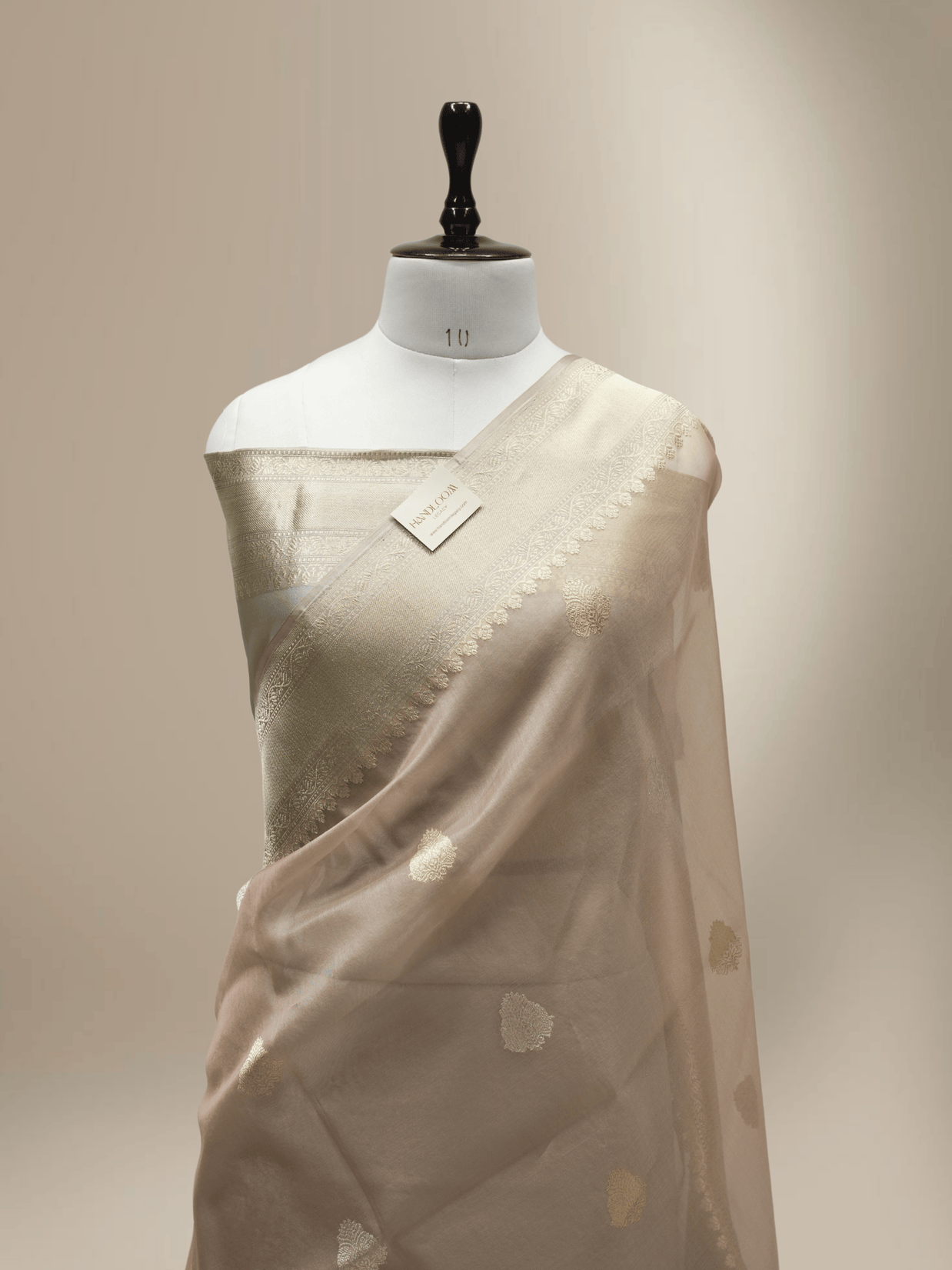 Beige Pure Kora Silk Ropa Sona Kadua Motif Handloom Banarasi sarees