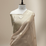 Beige Pure Kora Silk Ropa Sona Kadua Motif Handloom Banarasi sarees
