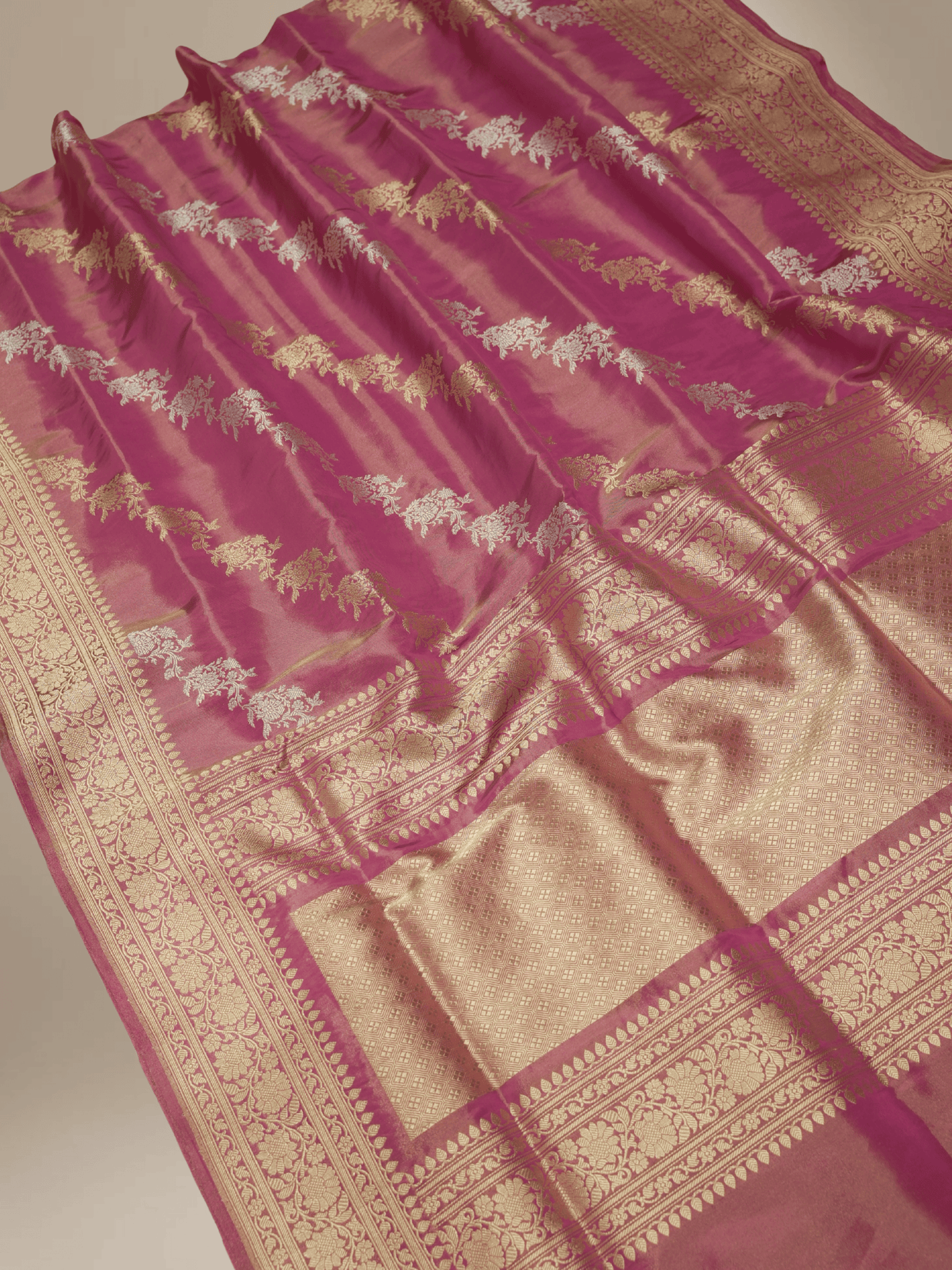 Royal Pink Pure Tissue Silk Ropa Sona Kadiyal Jaal Handloom Banarasi sarees