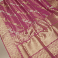 Royal Pink Pure Tissue Silk Ropa Sona Kadiyal Jaal Handloom Banarasi sarees