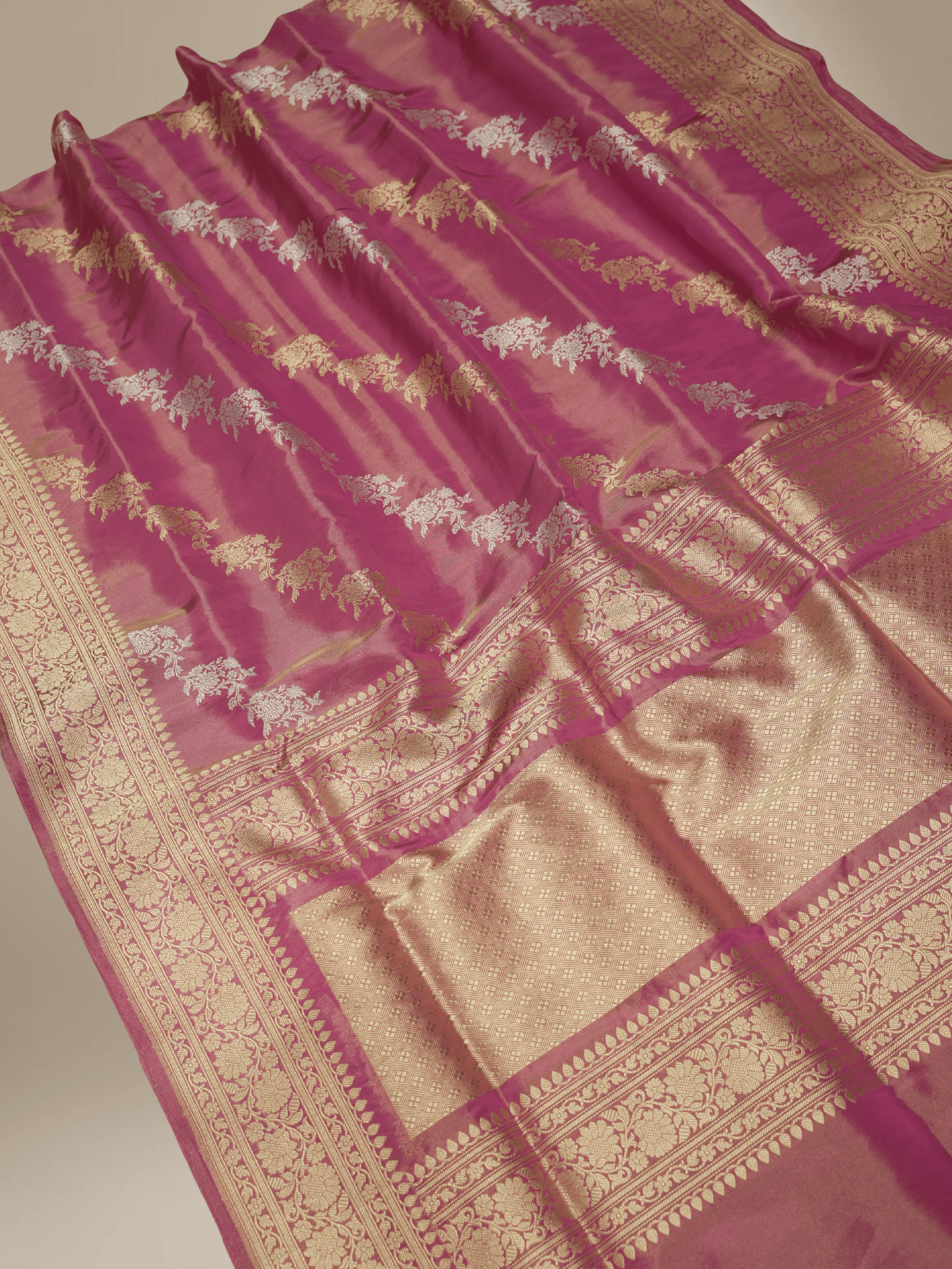 Royal Pink Pure Tissue Silk Ropa Sona Kadiyal Jaal Handloom Banarasi sarees