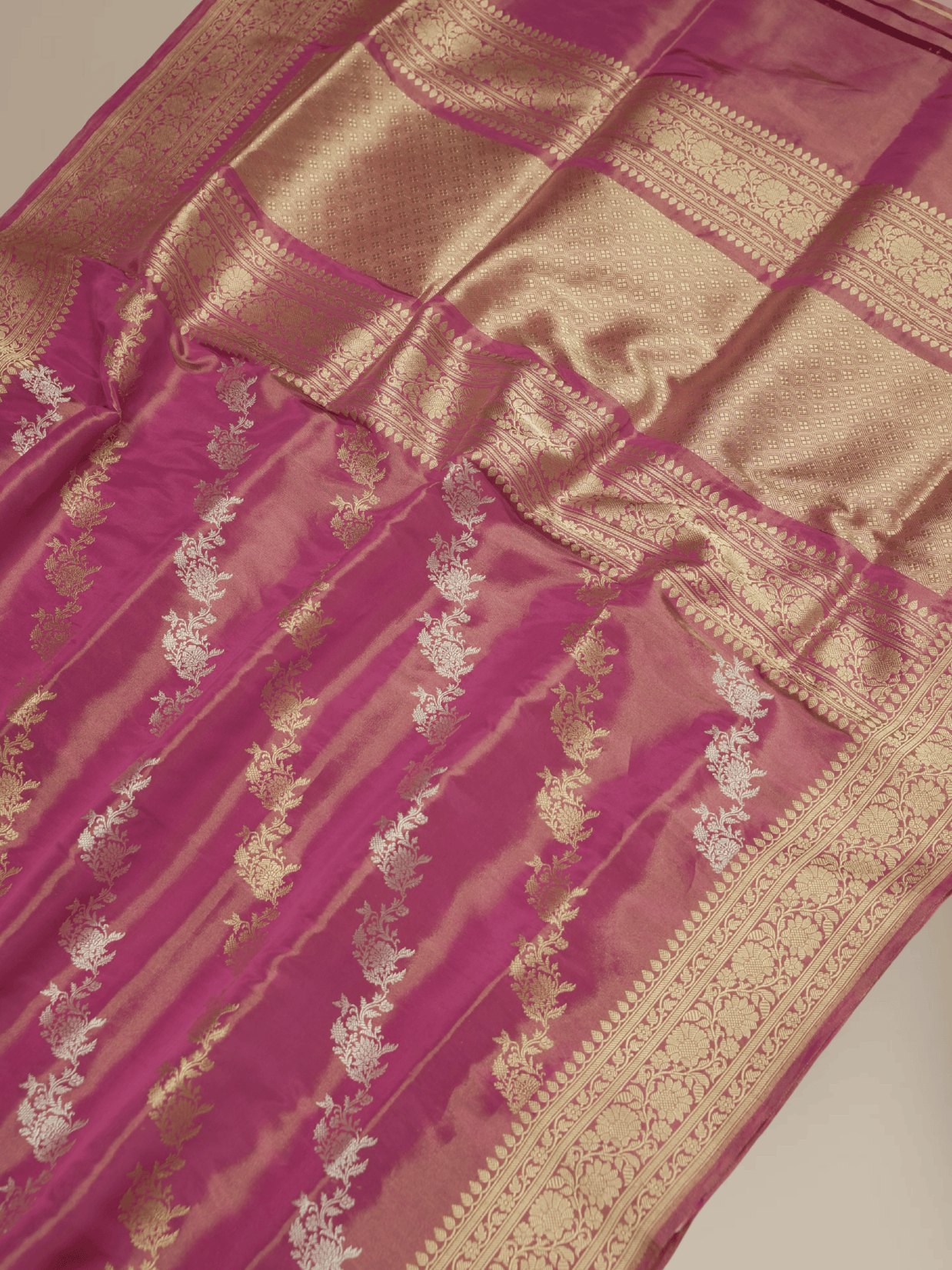Royal Pink Pure Tissue Silk Ropa Sona Kadiyal Jaal Handloom Banarasi sarees