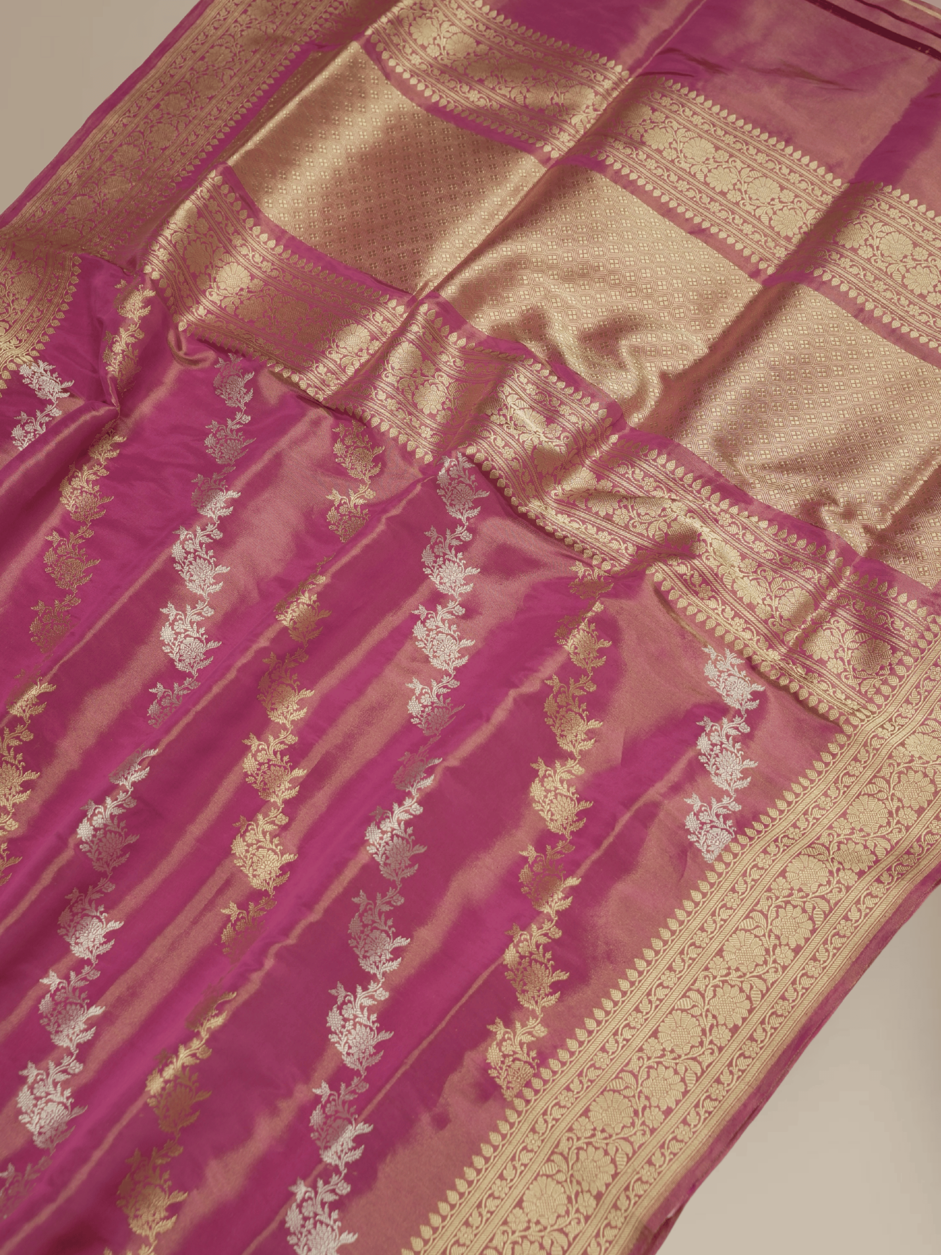 Royal Pink Pure Tissue Silk Ropa Sona Kadiyal Jaal Handloom Banarasi sarees