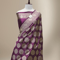 Pure Katan Silk Zari Motif Banarasi Saree - Magenta