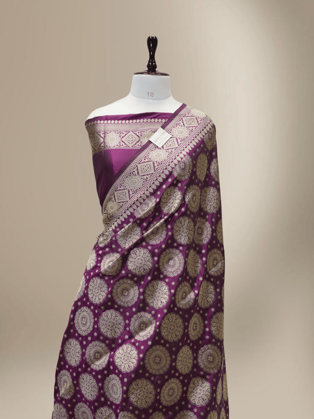 Pure Katan Silk Zari Motif Banarasi Saree - Magenta