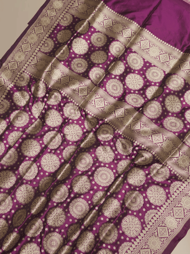 Pure Katan Silk Zari Motif Banarasi Saree - Magenta