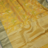 Gold colour Fancy Kora Rangkart Multi Colour Jaal with Contrast Gray border