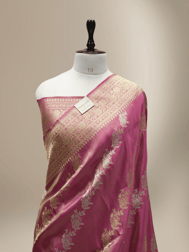 Royal Pink Pure Tissue Silk Ropa Sona Kadiyal Jaal Handloom Banarasi sarees