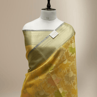 Gold colour Fancy Kora Rangkart Multi Colour Jaal with Contrast Gray border
