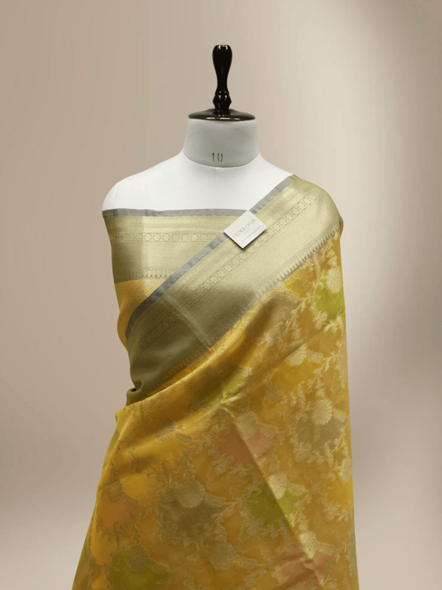 Gold colour Fancy Kora Rangkart Multi Colour Jaal with Contrast Gray border