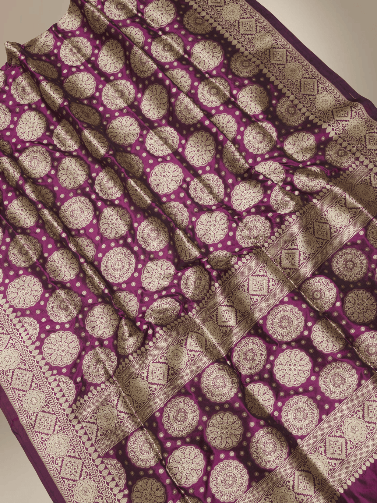 Pure Katan Silk Zari Motif Banarasi Saree - Magenta