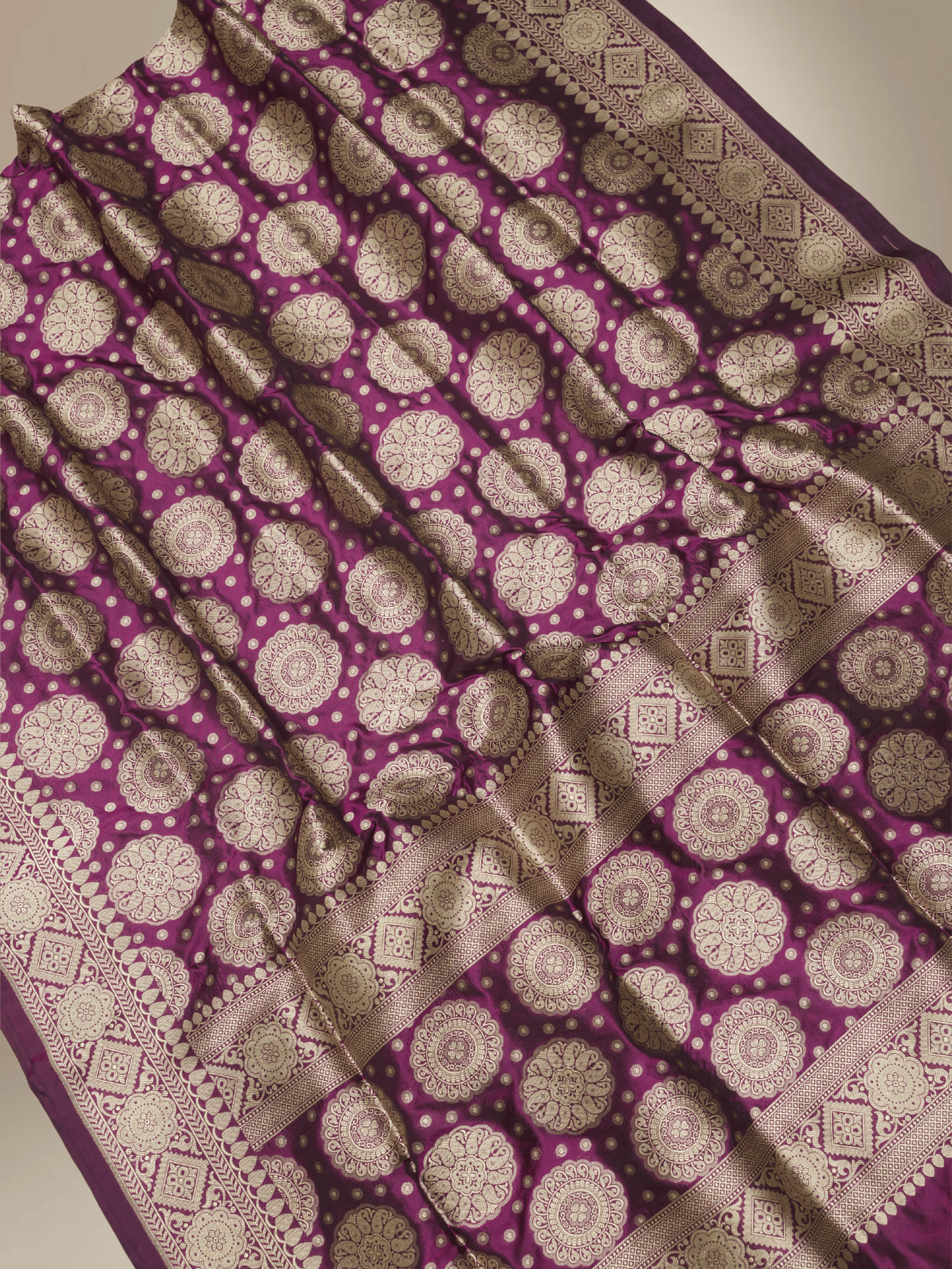 Pure Katan Silk Zari Motif Banarasi Saree - Magenta