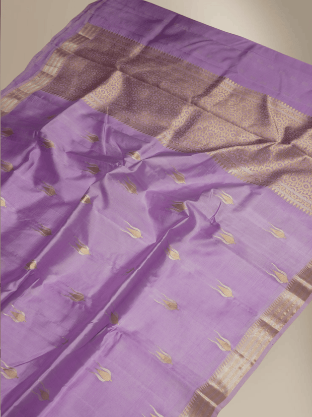 Lavender Colour Pure Kadwa Raw Mango Silk Banarasi Saree with silver & gold zari