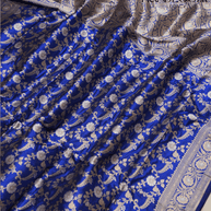 Royal Blue Colour Pure Katan Silk Banarasi Sarees With Silver Mina