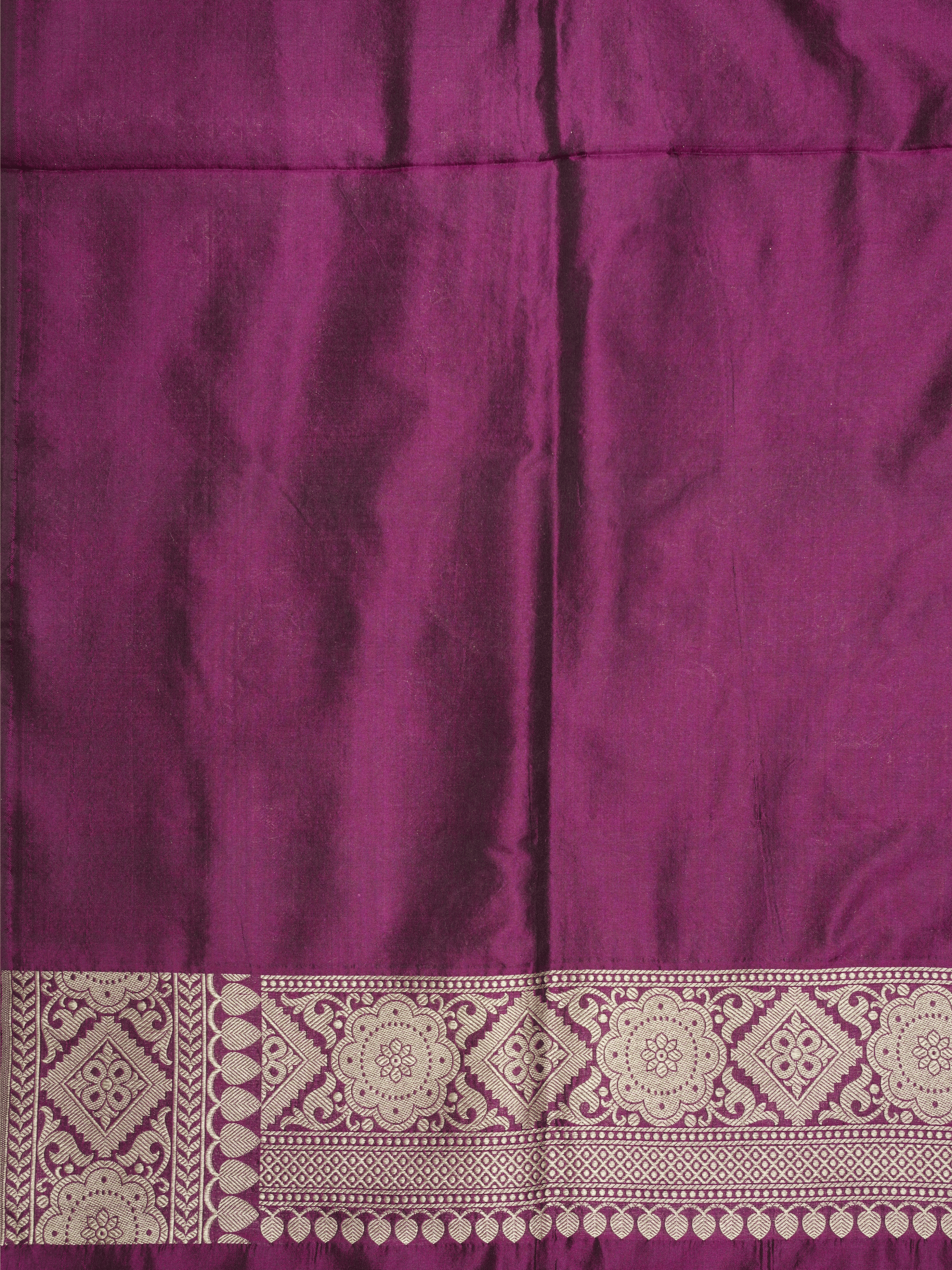 Pure Katan Silk Zari Motif Banarasi Saree - Magenta