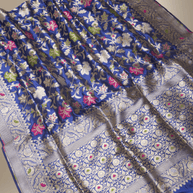 Pure Katan Silk Banarasi Sarees With Multi Colour Mina Work - Royal Blue
