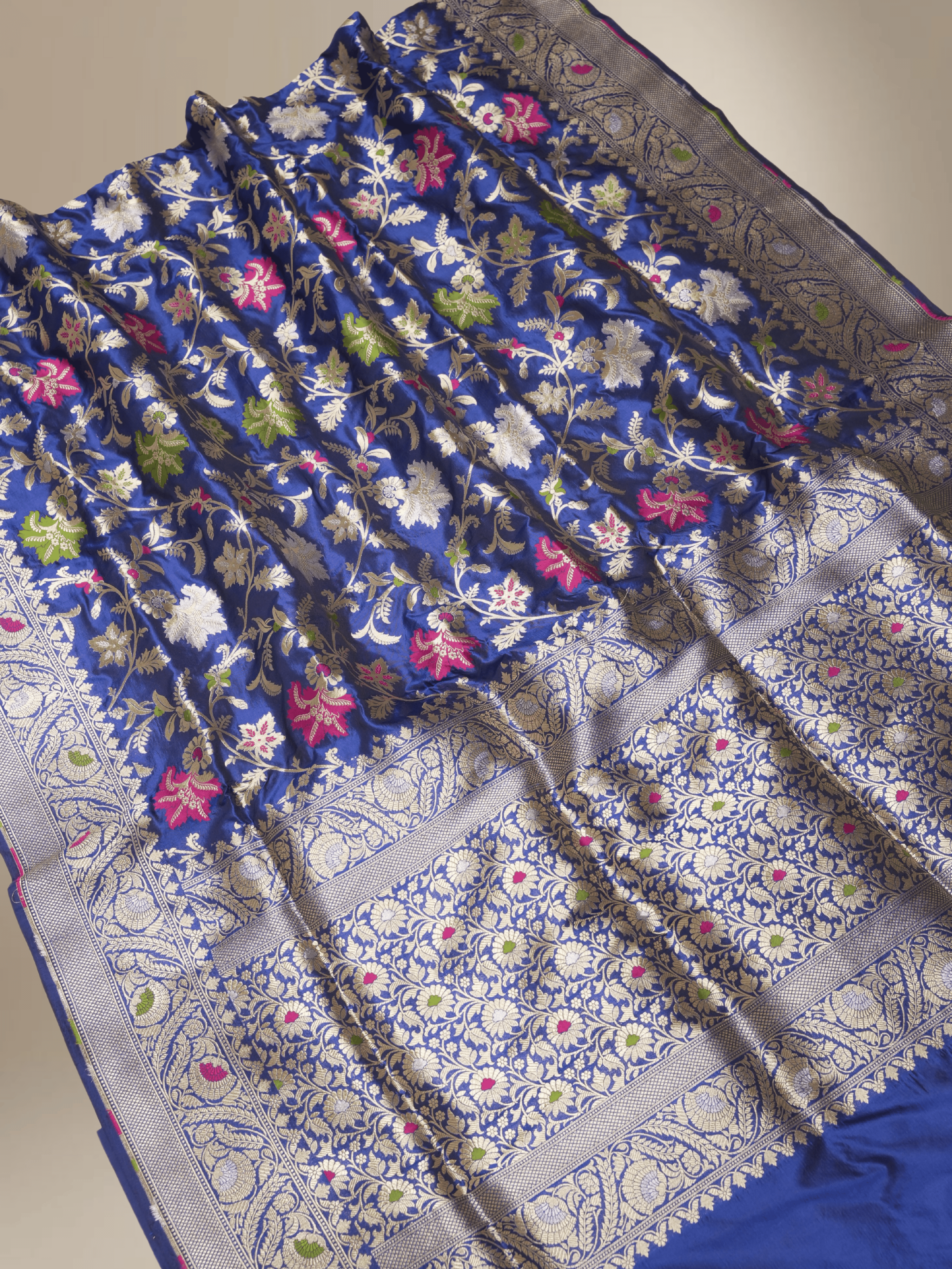 Pure Katan Silk Banarasi Sarees With Multi Colour Mina Work - Royal Blue