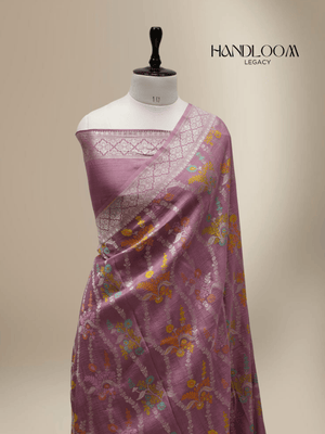 Pure Tussar Georgette Handloom Banarasi Saree - Jaal with Meenakari