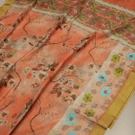Pitch  Colour Cotton Digital Print sarees with Skirt Chikankaari work