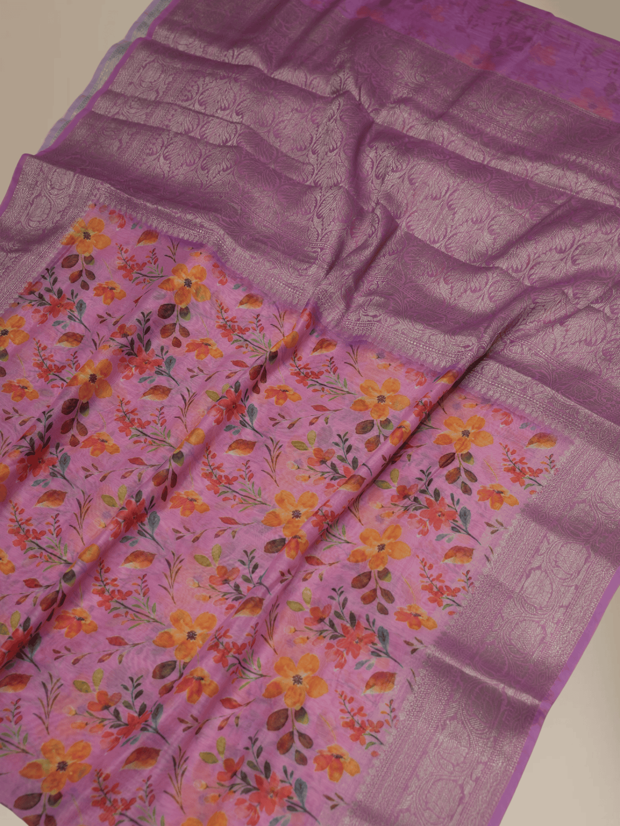 Pink Cotton Digital Print sarees