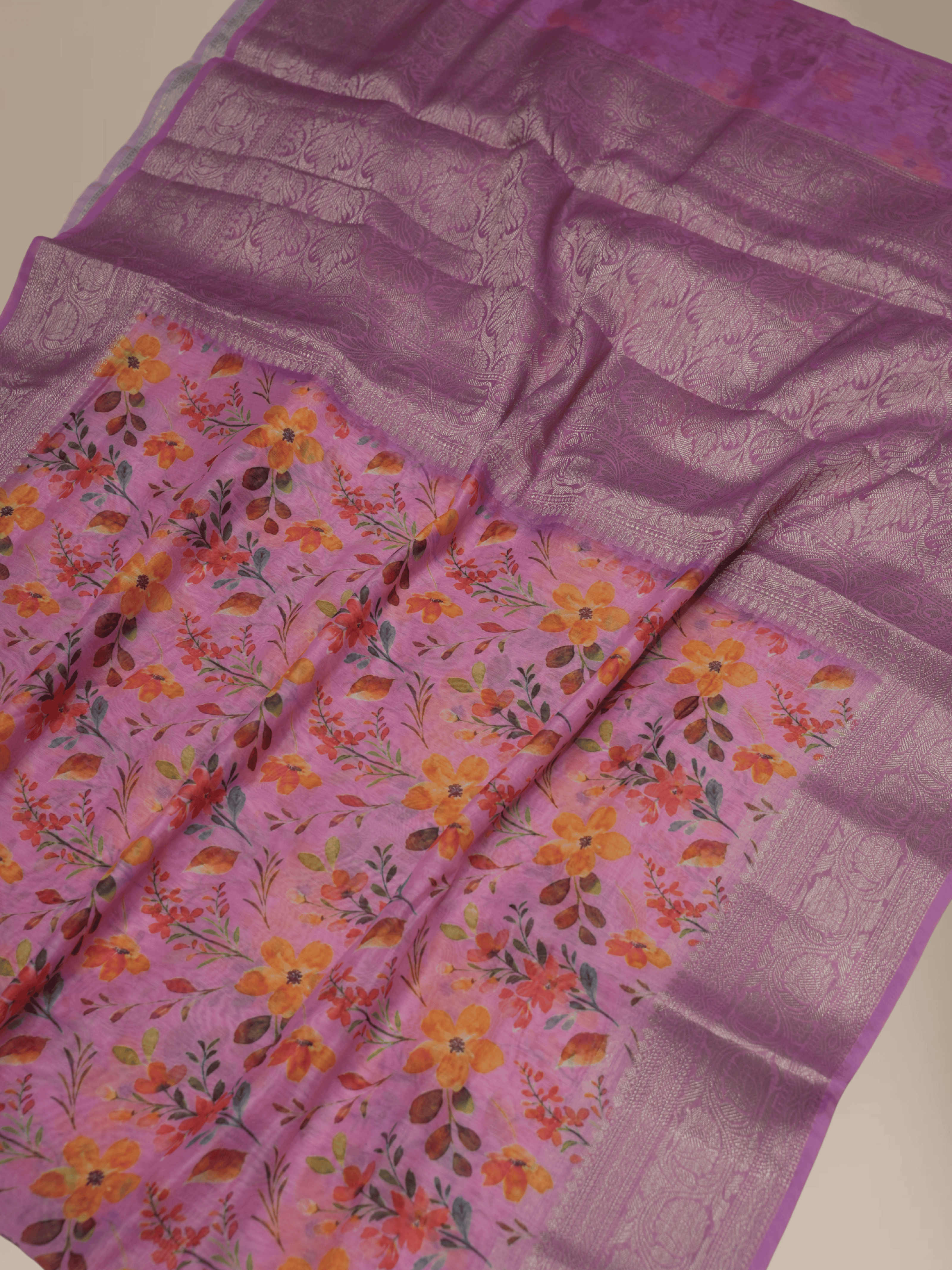 Pink Cotton Digital Print sarees