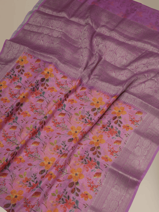 Pink Cotton Digital Print sarees