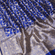 Royal Blue Colour Pure Katan Silk Banarasi Sarees With Silver Mina