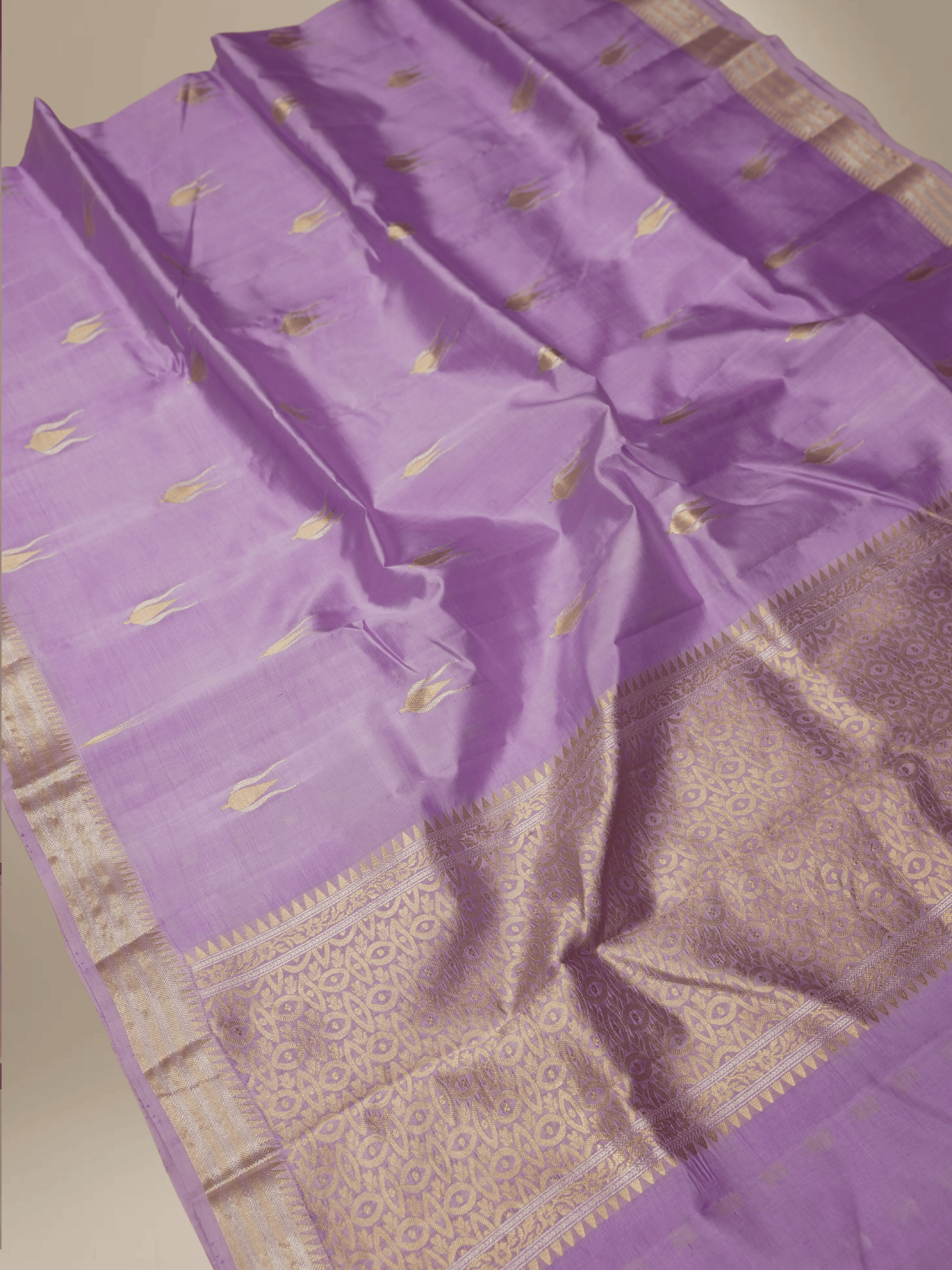 Lavender Colour Pure Kadwa Raw Mango Silk Banarasi Saree with silver & gold zari