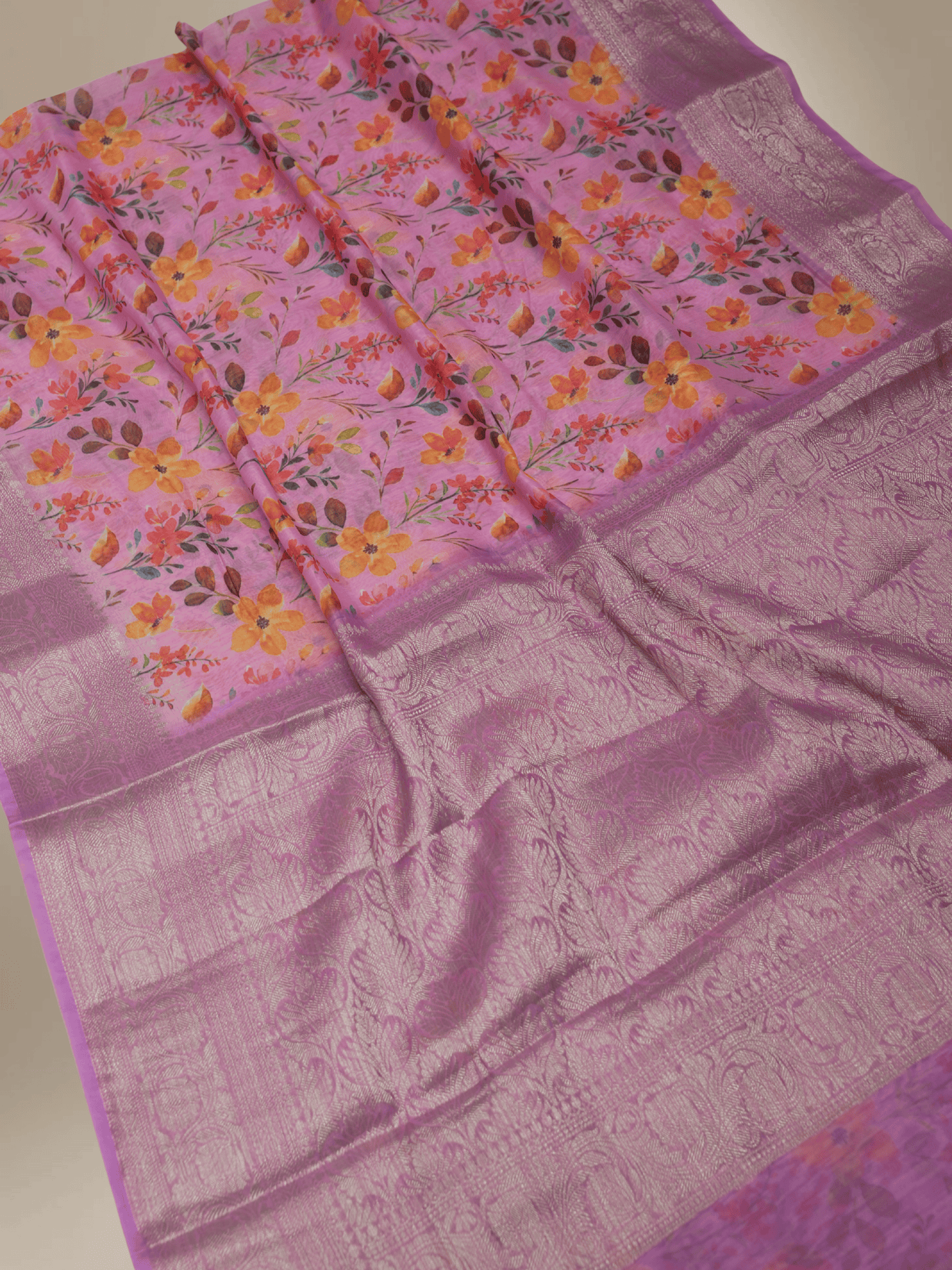 Pink Cotton Digital Print sarees