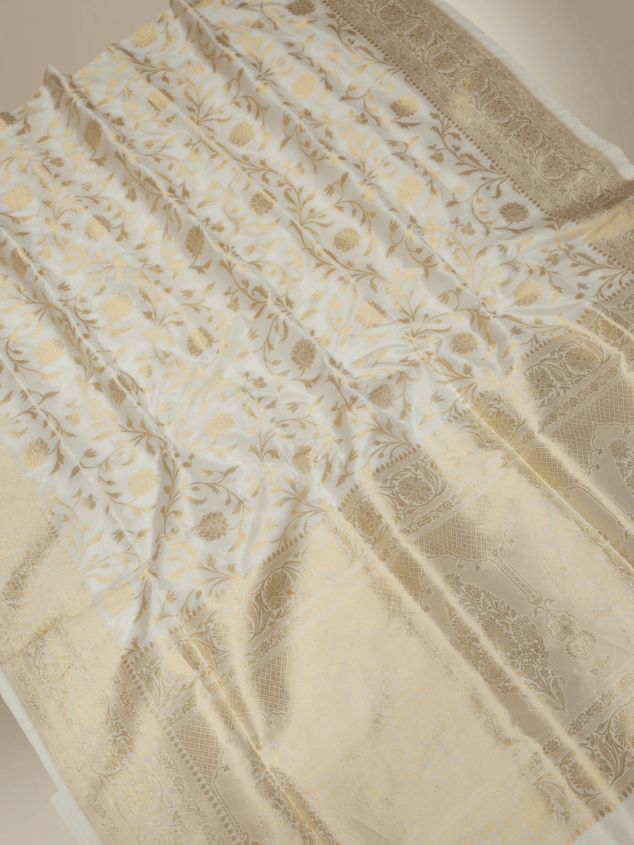Pure Katan Silk Zari Jaal Patola Banarasi Saree - White