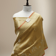 Beige Pure Tissue Silk Ropa Sona Kadiyal Booti Handloom Banarasi sarees