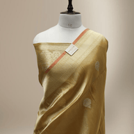 Beige Pure Tissue Silk Ropa Sona Kadiyal Booti Handloom Banarasi sarees