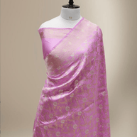 Lavender Pink Pure Katan Silk Banarasi Sarees With Silver Mina