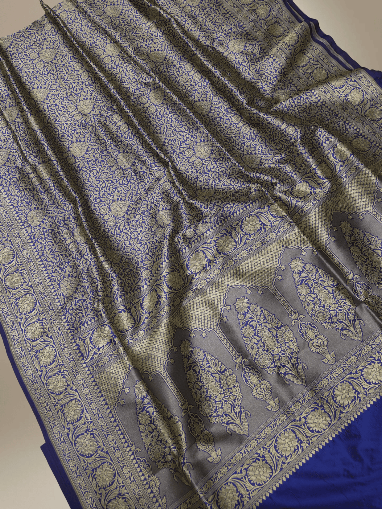 Pure Katan Silk Zari Tanchui Brocade Banarasi Saree - Royal Blue