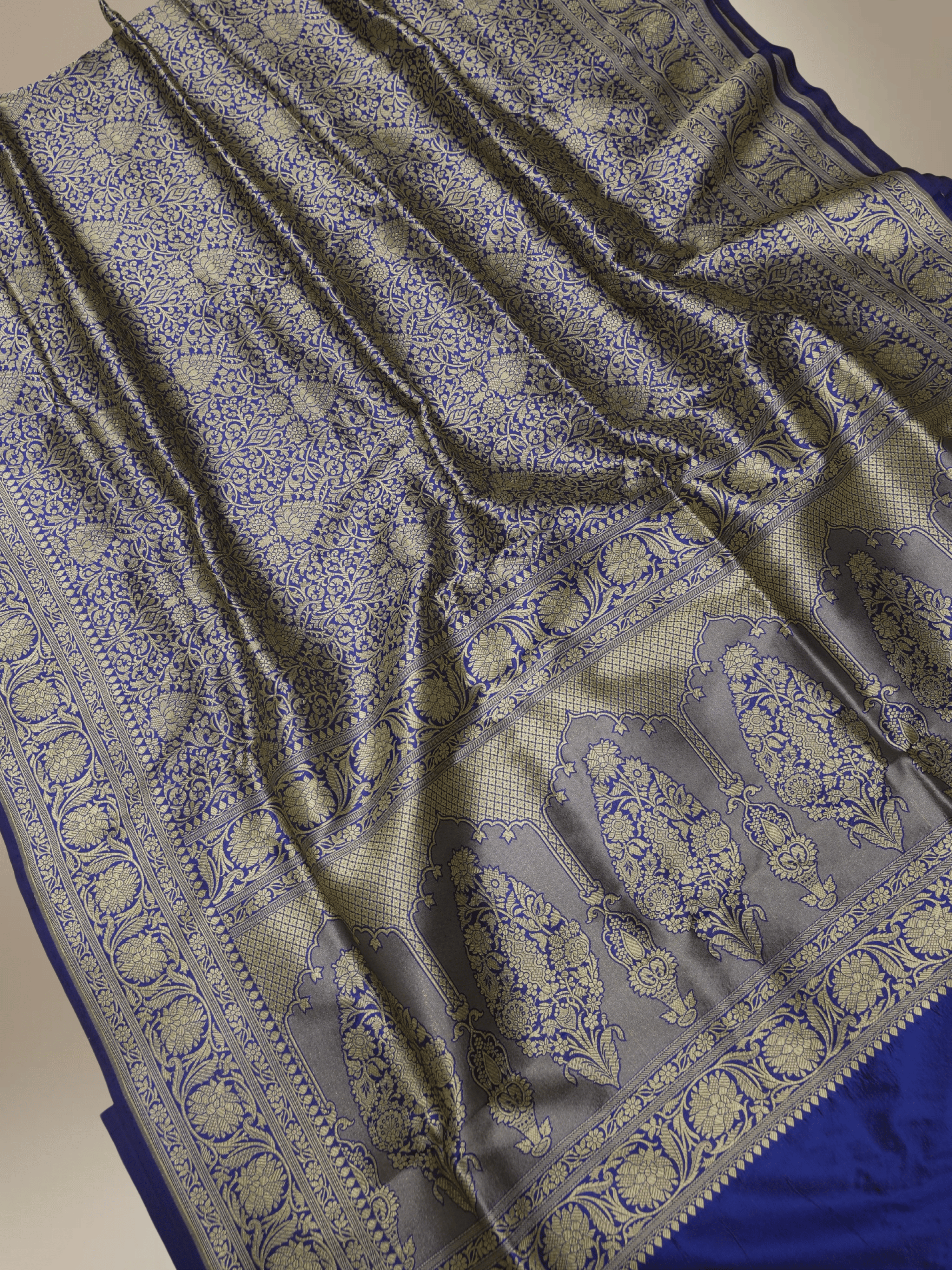 Pure Katan Silk Zari Tanchui Brocade Banarasi Saree - Royal Blue
