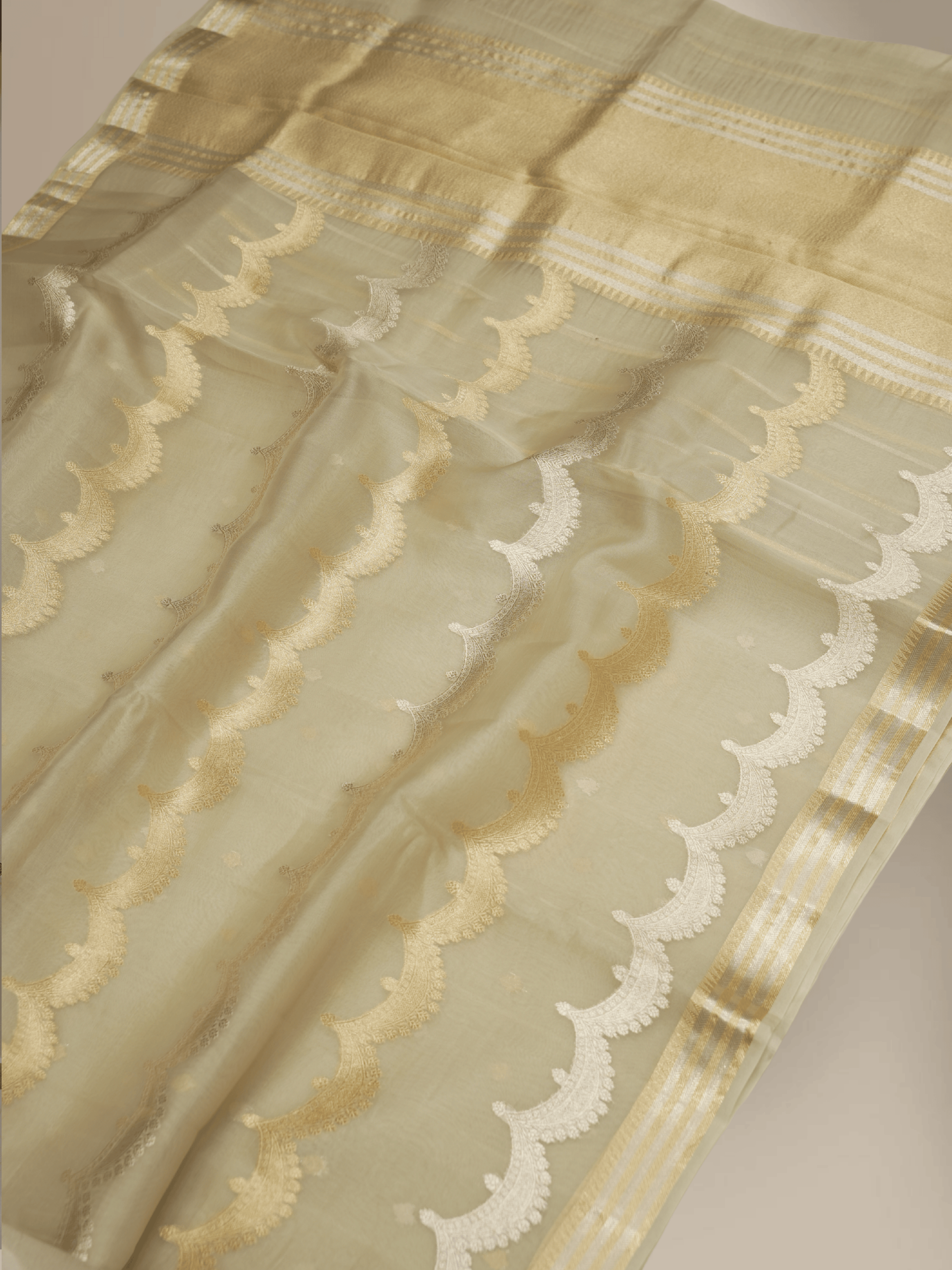 Pure Kora Silk Handloom Saree with Sona Rupa Zari in Cream colour