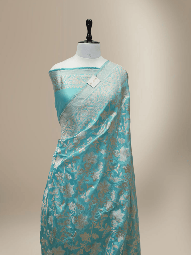 Pure Katan Silk Banarasi Sarees With Rupa Sona Mina Work - Sea Green