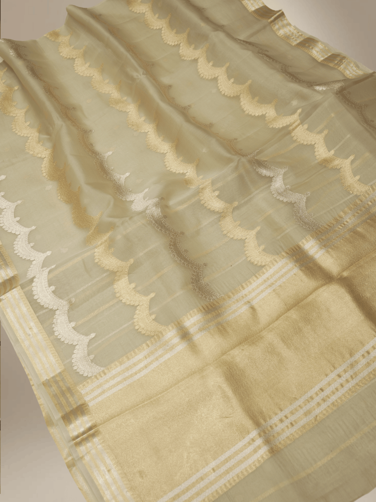 Pure Kora Silk Handloom Saree with Sona Rupa Zari in Cream colour