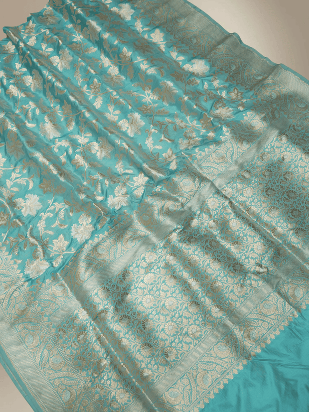 Pure Katan Silk Banarasi Sarees With Rupa Sona Mina Work - Sea Green