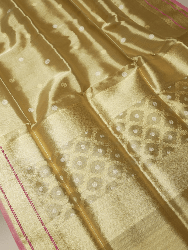 Gold Pure Tissue Silk Ropa Sona Kadiyal Booti Handloom Banarasi sarees