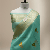 Light Firozi Colour Pure Kadwa Kora Silk Banarasi Saree with Multi Resham Boota