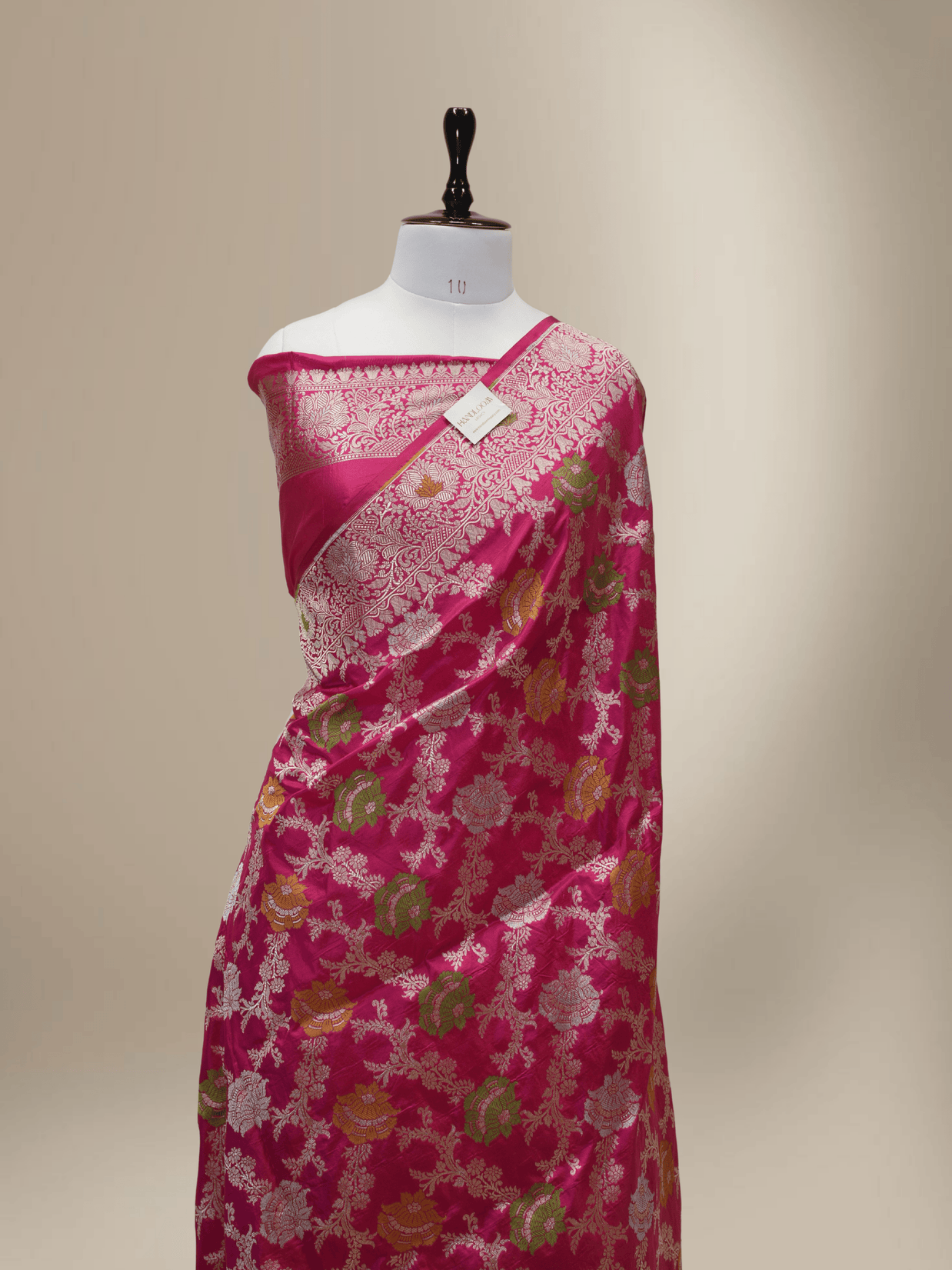 Pure Katan Silk Banarasi Sarees With Multi Colour Mina Work - Rani