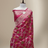 Pure Katan Silk Banarasi Sarees With Multi Colour Mina Work - Rani