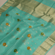 Light Firozi Colour Pure Kadwa Kora Silk Banarasi Saree with Multi Resham Boota