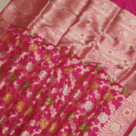 Pure Katan Silk Banarasi Sarees With Multi Colour Mina Work - Rani