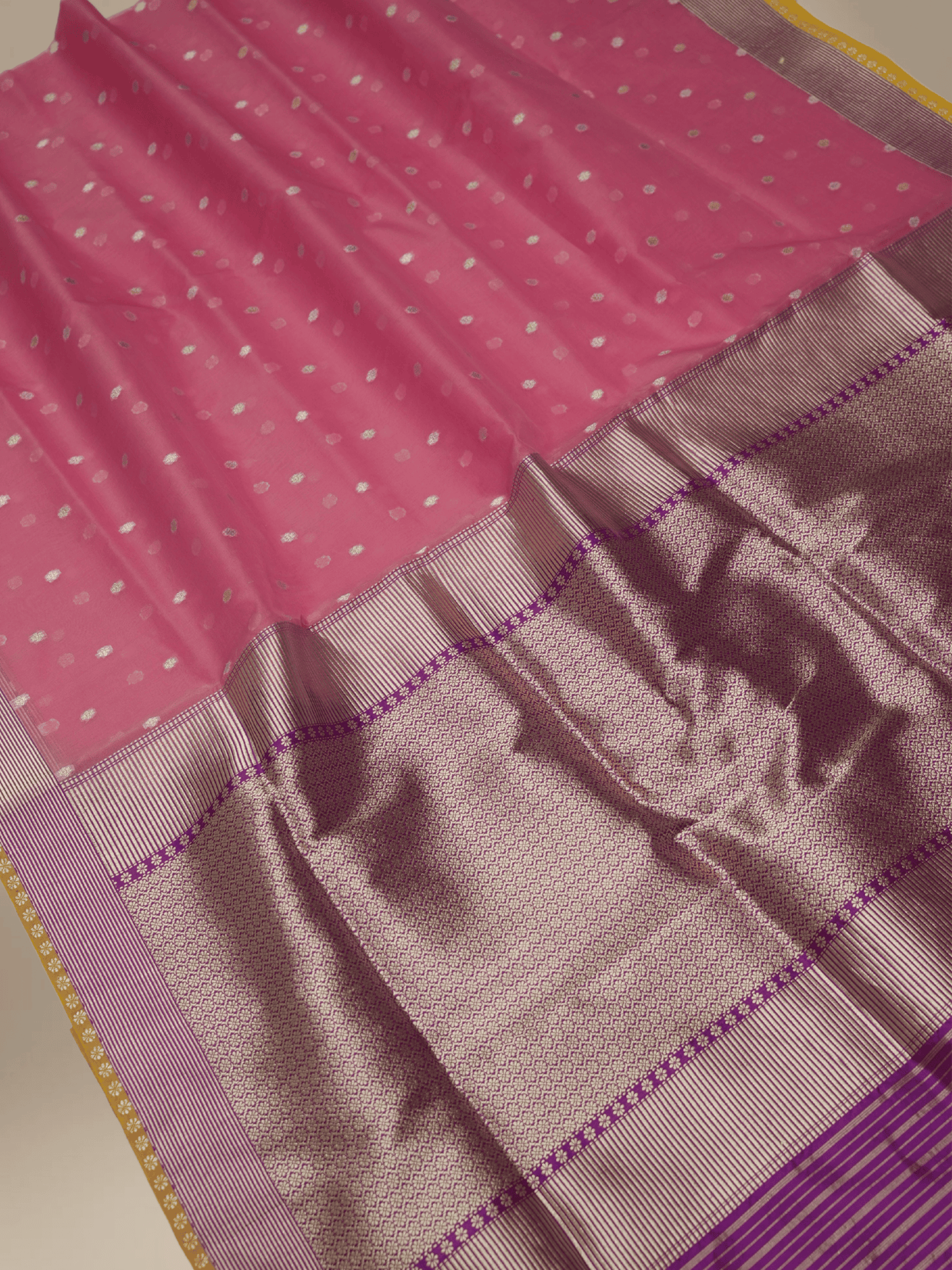 Pink Pure Kora Silk Sona Booti Kadua Motif Handloom Banarasi sarees